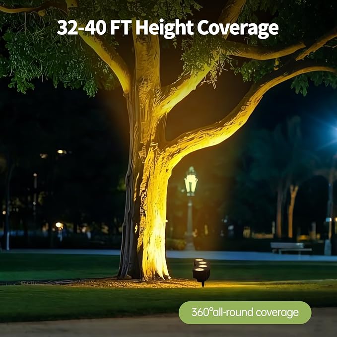 Sublume Solar Tree Lights, Outdoor Ring Landscape Spotlights, Warm White | 16 COB LED, 3-in-1 (Sticked/Tied/Hang), 33FT Cable, IP65 Waterproof, 4000Mah Uplights for PalmTree, Flag Pole, Garden