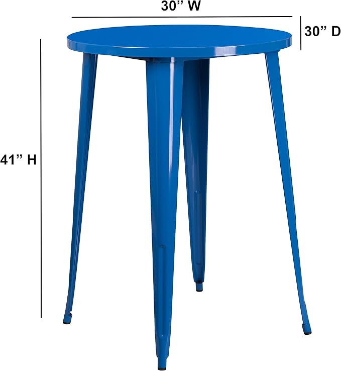 EMMA + OLIVER Commercial Grade 30" Round Blue Metal Indoor-Outdoor Bar Height Table