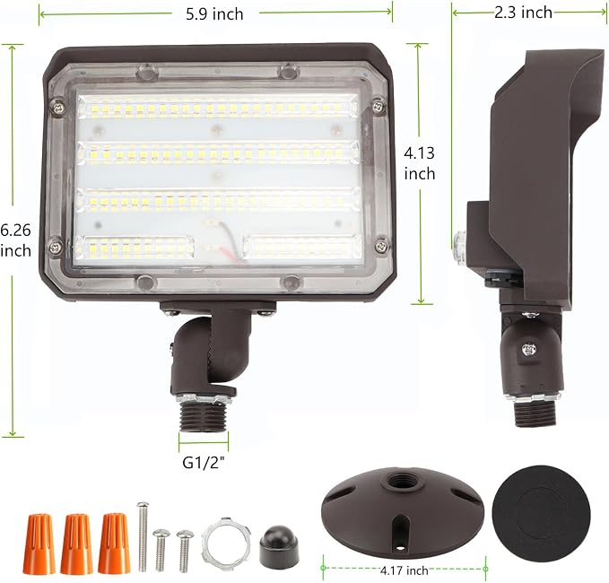 2Pack Dusk to Dawn Outdoor 60W LED Flood Light with Knuckle & Plate Mount, 5000K ETL Commercial LED Security Lighting