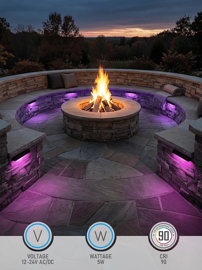 LEONLITE 4-Pack RGBCW 7 Inch LED Hardscape Lighting, Color Changing | LED Landscape Lighting, 12-24V AC/DC Paver Light Low Voltage Retaining Wall Lights, 5W Outdoor Step Lights, ETL