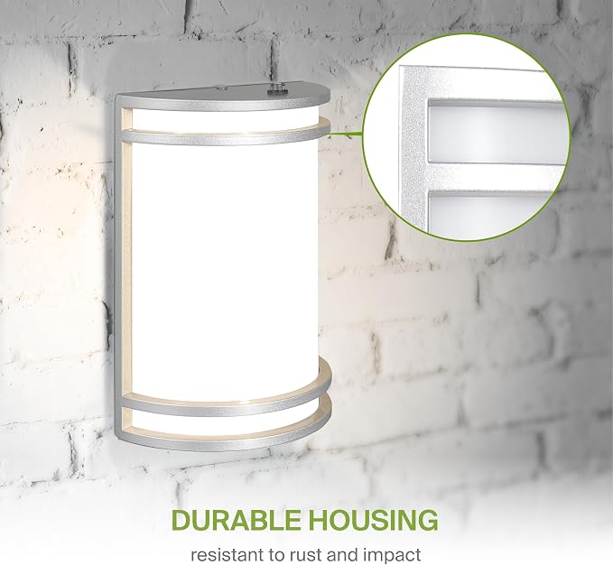 ASD 10 Inch Dusk to Dawn LED Outdoor Sconce Lights - 15W 120-277V 3000K-5000K Nickel Exterior Lighting Fixtures, Exterior Lights for House, Photocell Patio Wall Light Fixture ETL