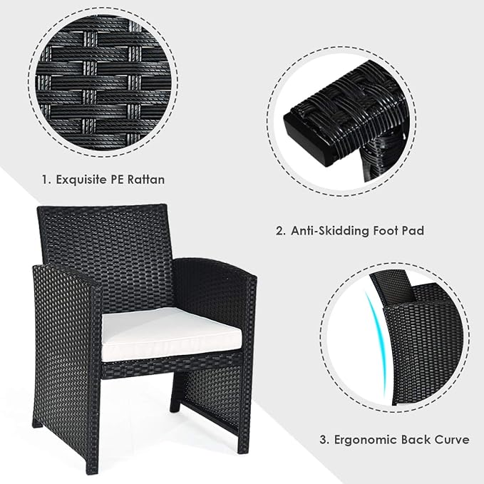 Tangkula Patio Wicker Conversation Furniture Set, Patiojoy Sofa & Table Set w/4 Seats, Outdoor Rattan Sofa Set for Balcony Backyard, Wicker Chair Set with Tempered Glass Coffee Table (2, White)