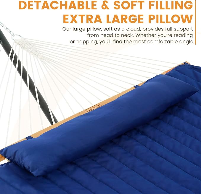 Lazy Daze Hammocks Rope Hammock with Pad, Spreader Bar, Carabiners, Tree Straps, Chains for Outside Patio- Max 450 Lbs, Blue