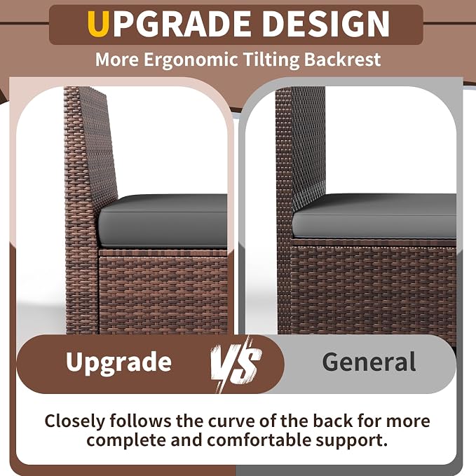 Patio Furniture with Fire Pit Table,8‘’ Wide armrest Outdoor Sectional Rattan Sofa Set, Wicker Patio Furniture Sets w/Coffee Table,Thick Cushions and Cover for Porch, Balcony,7PC (Brown&Grey)