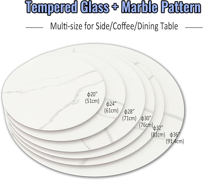 24" Round Tempered Glass Table Top, Marble Glass Surface Protector Heat & Scratch Resistant Multipurpose for Dining, Coffee, Restaurant, Office and End Table (White Marble Pattern, 24 Inch)