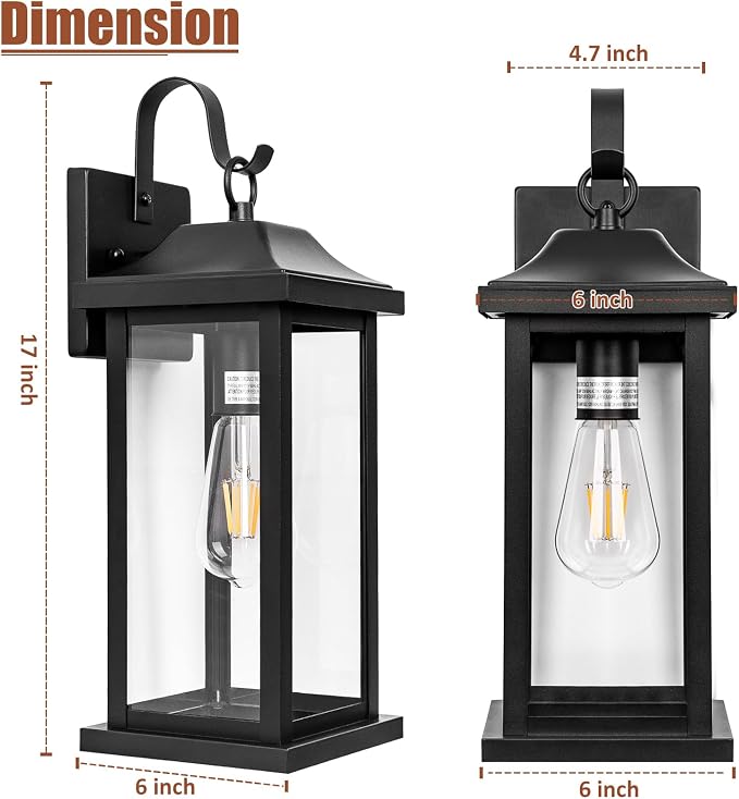 2-Pack Large Outdoor Light Fixtures Porch Lights Exterior Black | 17” Outdoor Sconces Wall Lighting for House Modern, Anti-Rust Waterproof Outside Sconces, Porch Wall Lanterns, ETL List