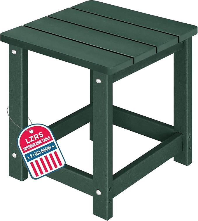 LZRS Patio End Table, Heavy Duty HDPE Outdoor Coffee Table with Wood Texture, Weatherproof Composite Table for Adirondack Chairs, Deck, Pool, Indoor/Outdoor, No Peeling or Cracking(Dark Green)