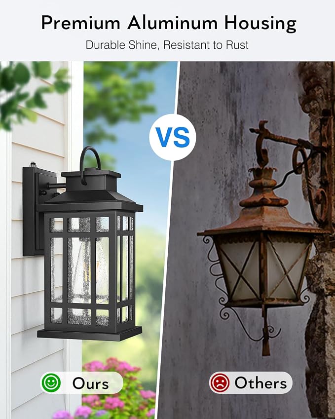 Porch Lights Outdoor, 2 Packs Dawn to Dusk Outside Light Fixture, Aluminum Patio Light Fixture with Seeded Glass, Outdoor Sconce Lights for Garden, Exterior Wall Lantern Wall Mount for Garage
