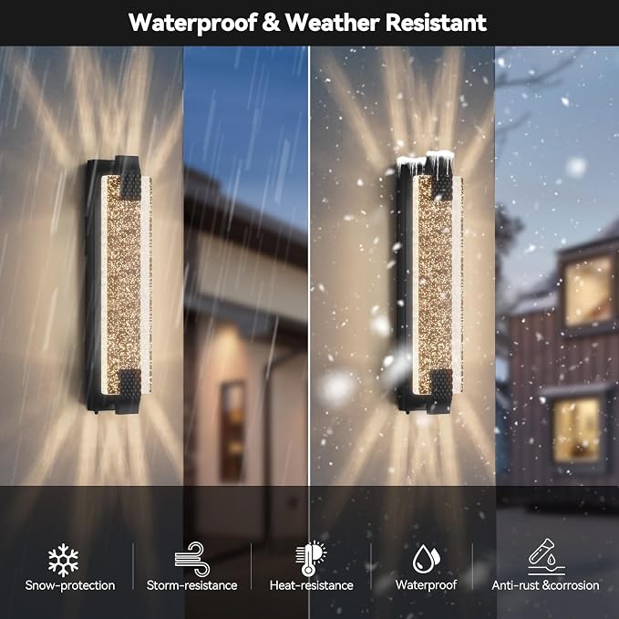 camuucci Dusk to Dawn Outdoor Wall Light, Sparkling Glow Porch Sconce | IP65 Waterproof Exterior LED Wall Light, Bubble Acrylic Design, 23.6-Inch Front Door Light for Porch Patio,Black