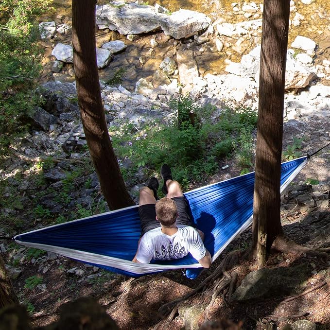 Vivere Double Parachute Camping Hammock, Includes Stuff-Sack (Navy/White)