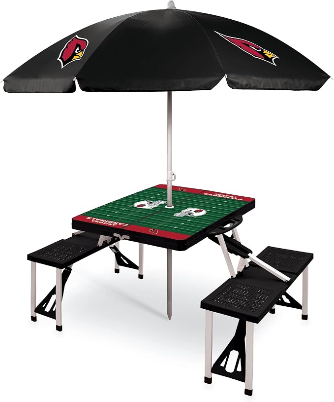 PICNIC TIME NFL Picnic Table Portable Folding Table with Seats and Umbrella
