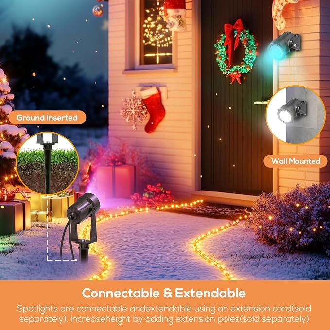 SUNTHIN 4 Pack Outdoor RGBW Landscape Lights, Color Changing Spot Uplights | Dusk to Dawn Sensor Controller with Remote, IP65 Waterproof Outdoor LED Yard Lights for Garden, Trees & Pathway