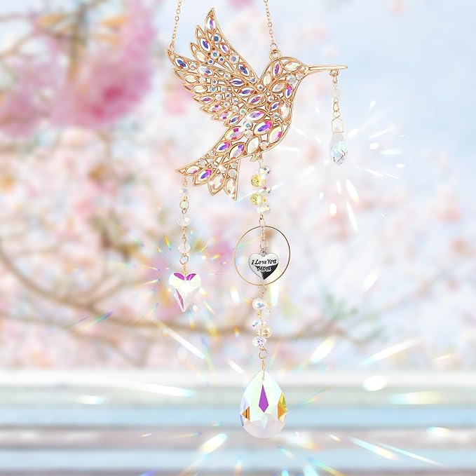 Hummingbird Gifts for Mom, Mom Gifts for Birthday Christmas from Daughter, Sun Catchers Indoor Window Outdoor Garden, Spring Home Decor Hummingbird Gift for Women Mother Grandma Bird Lovers