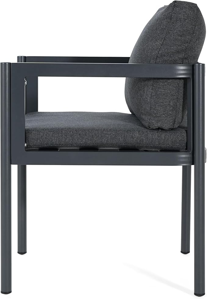 Christopher Knight Home Yoshi Acacia Wood Outdoor Dining Set for 6, 7 Piece Patio Dining Table and Chair Set, Metal Outdoor Dining Armchair and Table Set with Removable Cushion, Black+Grey+Teak