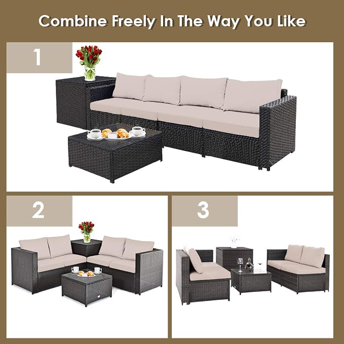 DORTALA 8 Pieces Outdoor Patio Furniture Set, Weather Resistant PE Rattan Conversation Set with Loveseats, Outdoor Sectional Sofa Set with Comfy Cushions for Garden and Poolside, Brown