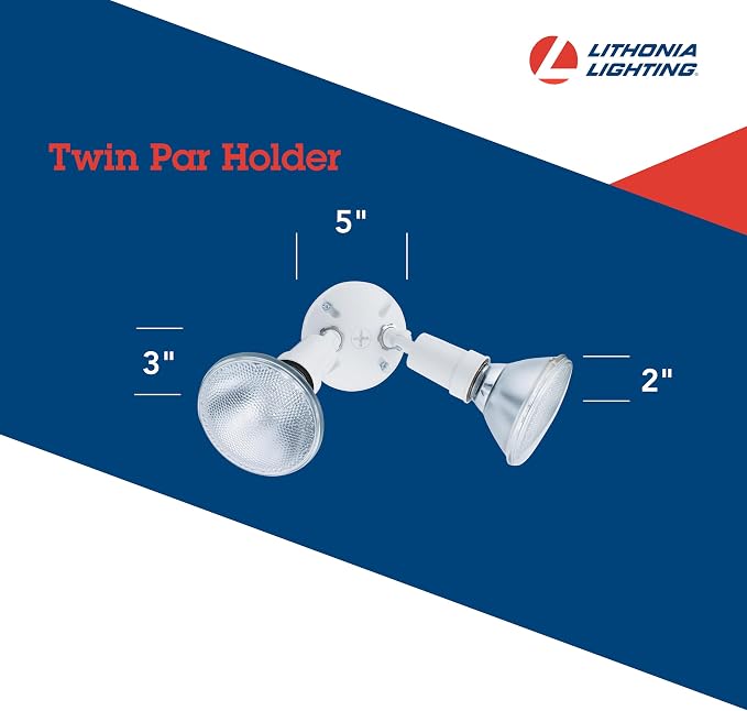 Lithonia Lighting Adjustable Twin Par Flood Light Holder, 120V, White | Outdoor Flood Light Fixture for Safety and Security, Uses 2 Lamps Up to 150W (Not Included) (OFTH 300PR 120 WH M12)