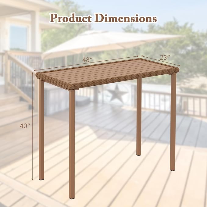 Tangkula Patio Bar Table, Heavy Duty Rectangle Metal Frame 48 Inches Outdoor Counter Height Table, for Backyard, Poolside, Balcony, Lawn