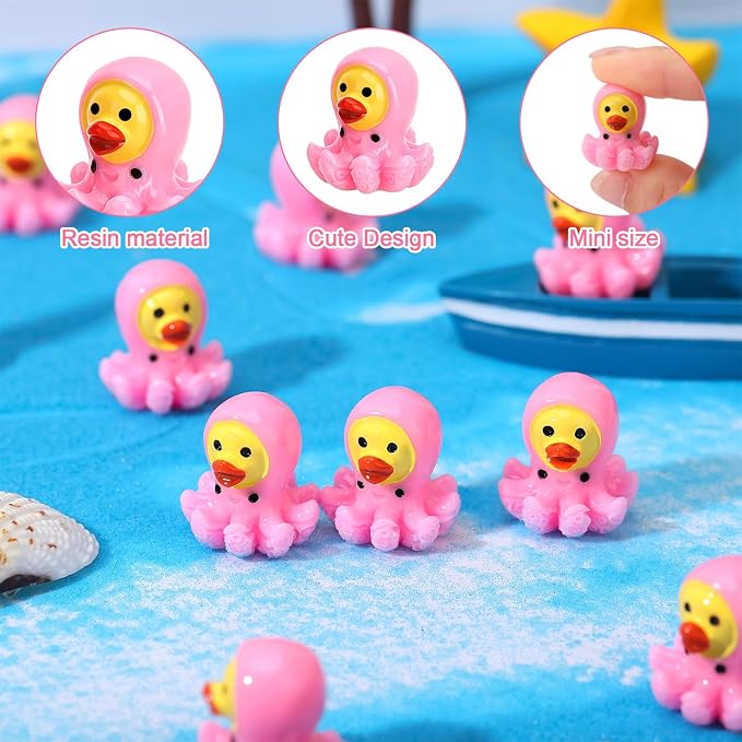 30 Pcs Octopus Ducks, Mini Octopus Resin Ducks Bulk, Fun Printed Toy Figures for Birthday Party Favors, Themed Decor, Kids Gift Collection (Pink Octopus)