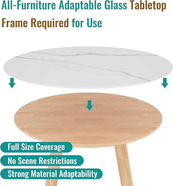 32" Round Tempered Glass Table Top, Marble Glass Surface Protector Heat & Scratch Resistant Multipurpose for Dining, Coffee, Restaurant, Office and End Table (White Marble Pattern, 32 Inch)