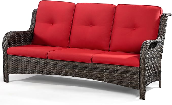 Outdoor Wicker Couch Set 6 Pieces - Outdoor Wicker Patio Furniture Set with 2 Armchairs, 2 Couch and 2 Ottomans, Olefin Cushions Included(Mixed Grey/Red)