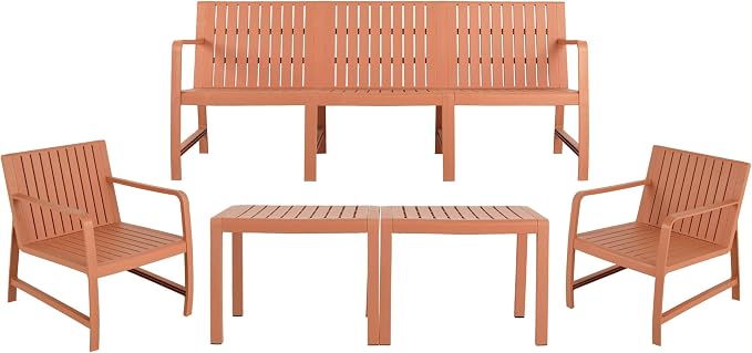 KEIKI 5 PC Outdoor Indoor 3-Seater Sofa,2 Chairs and 2 Coffee Tables PP Furniture Set Easy Assembly for Patio