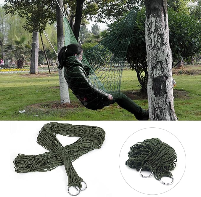 Hammock, Comfortable Nylon Mesh Rope Lightweight Portable Camping Hammock for Outdoor Relaxation Beach Backyard Park Camping