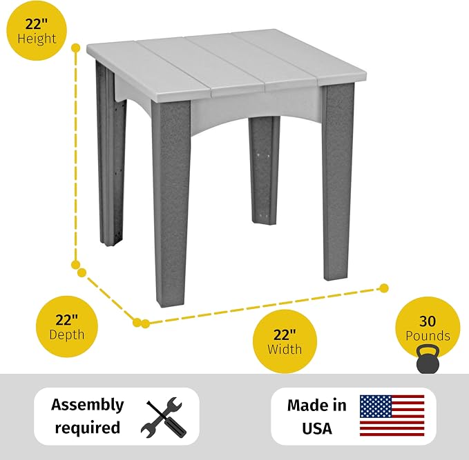 LuxCraft Island End Table – HDPE Poly Lumber Outdoor Side Table, Weatherproof Patio Accent Table, Low-Maintenance Porch Furniture (Antique Mahogany)