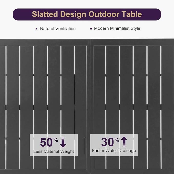 PURPLE LEAF 7 Pieces Outdoor Dining Set Folding Patio Dining Set with Aluminum Rectangular Table and Padded Chairs All Weather Dining Table Sets for Garden Backyard Poolside, Black