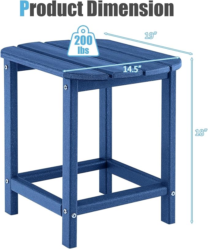 Giantex 18-Inch Outdoor Side Table, Weather Resistant Small HDPE Adirondack Table, Square Tea Table for Outside, Patio, Backyard, Poolside, Garden, Balcony, Navy