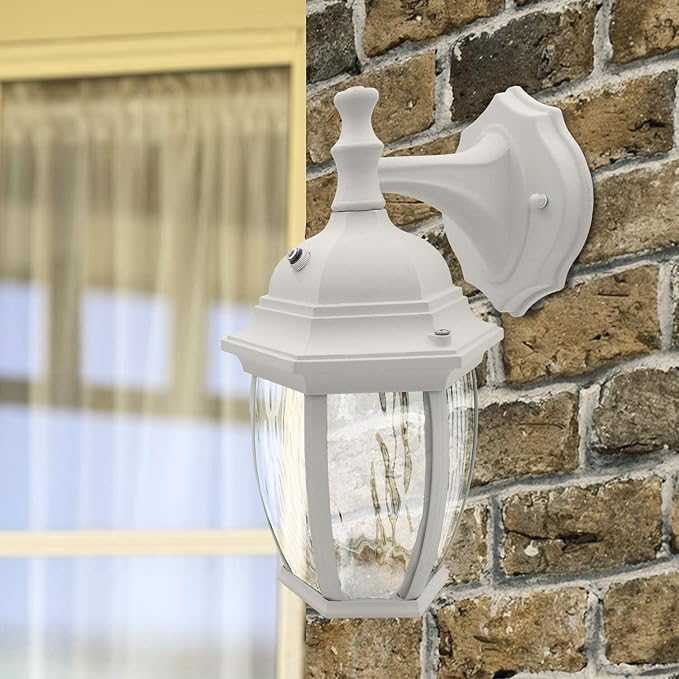 Maxxima LED White Outdoor Wall Light, 580 Lumens 3000K, Dusk to Dawn Sensor | Clear Water Glass, Warm White, Photocell Sensor, Exterior Patio or Porch Sconce Fixture