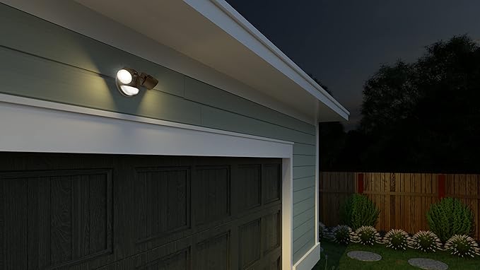 Lithonia Lighting HomeGuard 2-Light LED Outdoor Flood Lights, PIR Sensor | Dark Bronze Motion Sensor LED Lights, Dusk to Dawn, Adjustable Lumens & CCT, Round Heads HGX LED 2RH ALO SWW2 120 PIR DDB