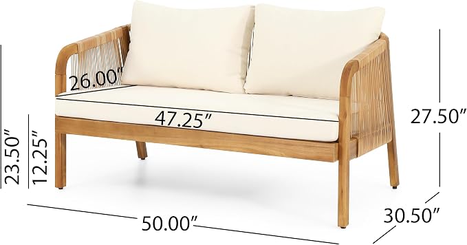 Merax 4-Piece Outdoor Acacia Wood Wicker Patio Conversation Set with Loveseat,2 Chairs and Coffetable,Faux Rattan Accents