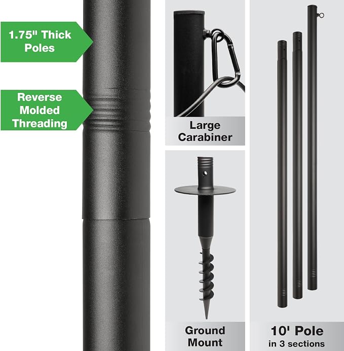 EXCELLO GLOBAL PRODUCTS Premium String Light Poles - 4 Pack - Extends to 10 Feet – Yard Mount (Grass/Dirt) | Yard Mount, Grass/Dirt