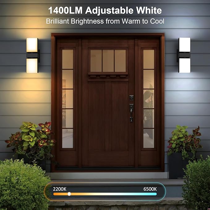 XMCOSY+ Smart Outdoor Wall Lights, 1400LM RGBCW Porch Lights 2-Pack | Smart App Control, Alexa Compatible, Color Changing Warm & Cool White, IP65 Waterproof 350° rotating dual heads Wall Sconce