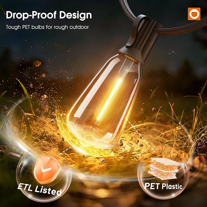 addlon 200FT(50*4) Outdoor String Lights with Remote LED Edison Waterproof | 108 Plastic ST38 Shatterproof Bulb, Extra Long Lighting, Hanging for Patio Outside Backyard Pergola Bistro Porch Garden Party