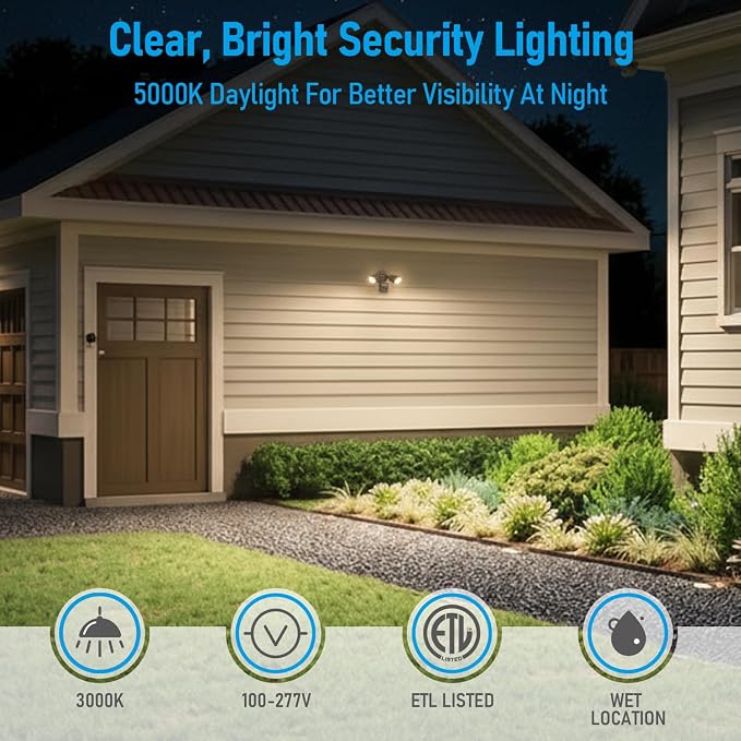 LEONLITE Motion Sensor Security Lights Dusk to Dawn IP65 3000K Bronze | COB LED Motion Detector Flood Light Outdoor, Aluminum, 100-277V, ETL Listed, Adjustable Heads, Waterproof, Warm White