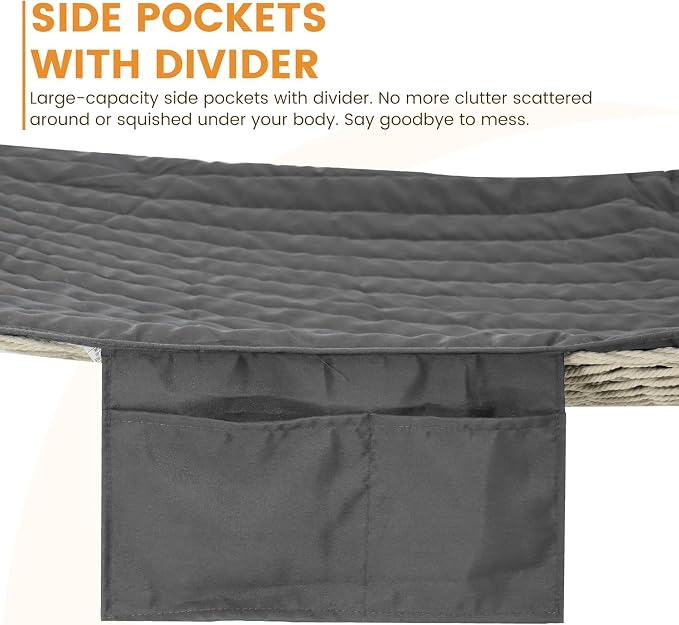 Lazy Daze Hammocks 2 Person Hammock Pad and Pillow Set, Double Polyester Quilted 78" x55" Replacement Pad for Rope Hammock, Dark Grey
