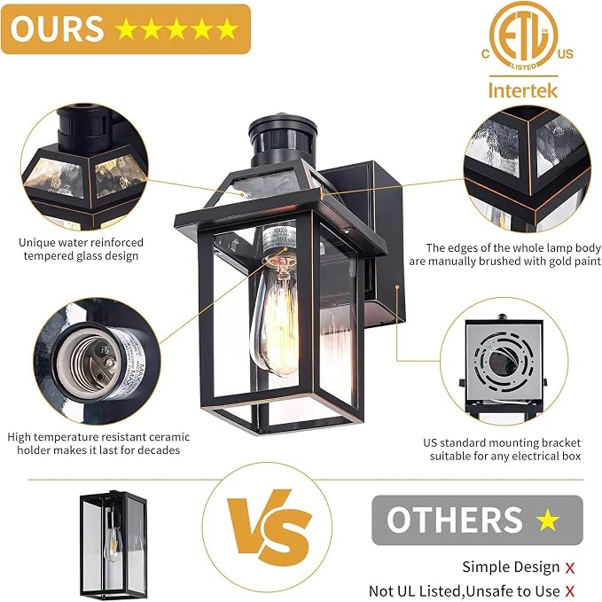 Yisuro Porch Lights with GFCI Outlet, Dusk to Dawn Outdoor Lights with Outlet, 3 Lighting Modes Exterior Light Fixture Waterproof, Outside Lights for House Front Door Patio Garage