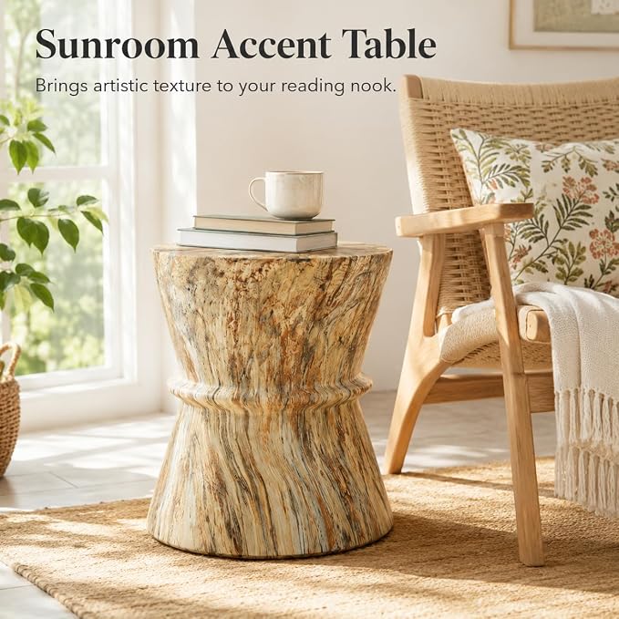 Outdoor Concrete Side Table, Concrete Contemporary Lightweight Accent Table with Faux Stone Coffee Tables for Garden,Porch,Backyard (Amber,Brown -16)