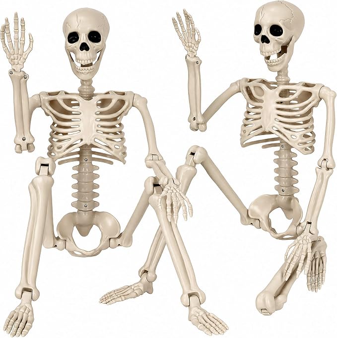 Halloween Decorations outdoor, 2Pack 36" halloween-Skeletons Decoration indoor-3ft Life Size Human Plastic Skeleton with Full Body Posable Joints for Halloween Party decorations Yard Gardon Porch Lawn | Realistic Warm Bone Tones 36" Posable Life Size C...