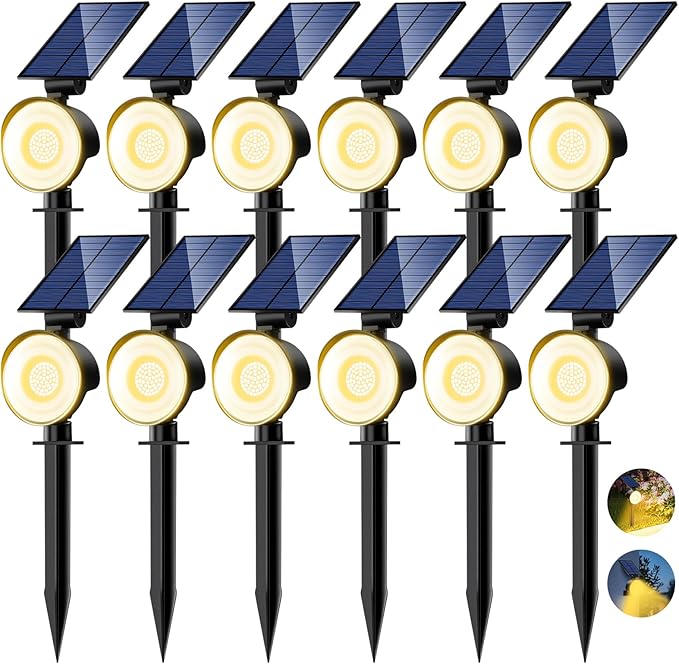 nipify Solar Spot Lights Outdoor Waterproof, Landscape Spotlights | Warm White, 12 Pack/53 LED/3 Modes, Adjustable Solar Panels, Auto On/Off, Uplights Lighting for Outside Tree Yard Flag Garden