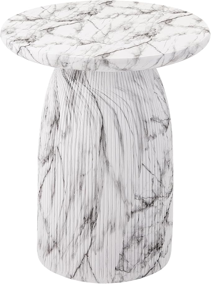 Christopher Knight Home Norford 17" Lightweight Concrete End Table, Indoor Outdoor Accent Table, Round Side Table with Marble Effect and Sculptural Base, Side Table for Patio or Living Room, Marble