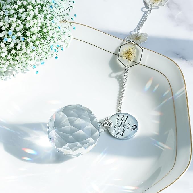 Miscarriage Memorial Suncatcher Gifts for Mothers Dad, Handmade Forget Me Not Baby's Breath Pressed Flower Miscarriage Ornament, Bereavement Remembrance Gift for Loss of Baby (Yellow White)