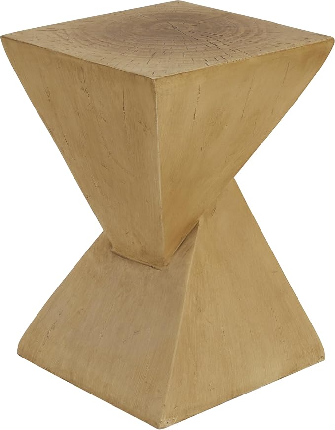 Merax Modern Concrete Side Table with Hourglass Design - Hand-Painted Wood Finish Accenttable for Indoor/Outdoor, Light Natural