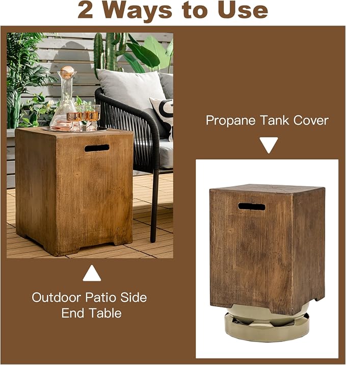 Giantex Outdoor Tank Hideaway Table, Propane Tank Cover for Standard 20 LBS Propane Gas Tank, Outside Patio Side End Table with Side Handles, Brown