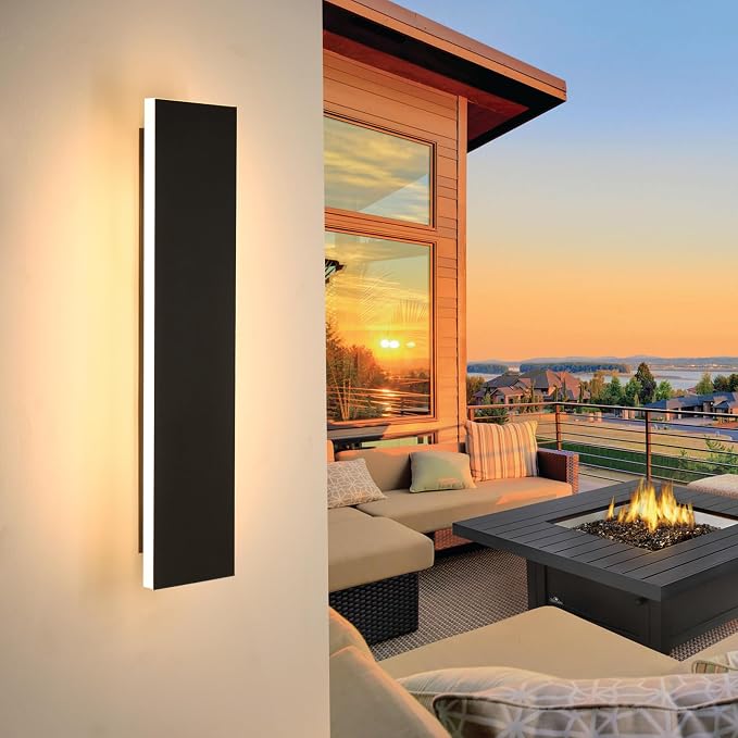 Outdoor Wall Light LED Long Wall Sconce 23.63in Ip65 Waterproof Black Modern Outdoor Lights 3000k 20W Metal Exterior Light Fixture For Porch Light Patio Front Door Yard Garden Villa Living Room