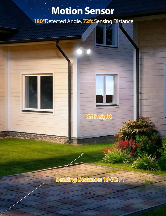 Onforu 2 Pack Motion Sensor Outdoor Lights, Dusk to Dawn Flood Light Fixture, Adjustable Dual PAR38 Heads, Hardwired Floodlight, E26 Base, 300W Max for Garage, Driveway, Yard, Porch, White