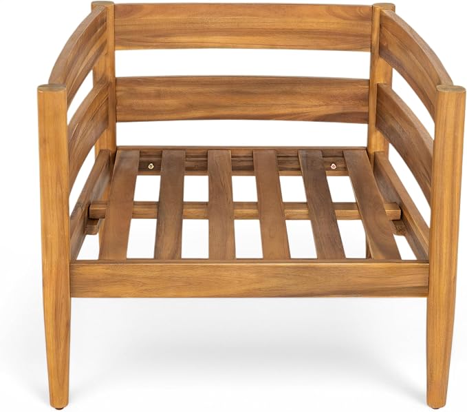 Christopher Knight Home 5-Piece Outdoor Patio Furniture Set, Acacia Wood Conversation Set with 3 Seater Sofa Loveseat Coffee Table and 2 Single Cushions Chairs, Slatted Backyard Seating Set, Dark Gray