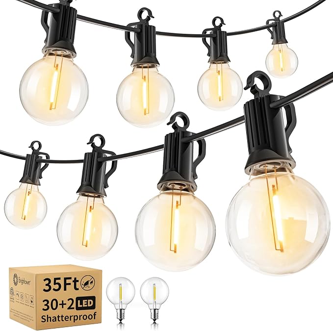 Brightown Outdoor String Lights, 35FT with 30 Bulbs, Waterproof Connectable | Patio Lights with Shatterproof G40 Replaceable Bulbs, Plug-In Outside Hanging Light for Backyard Bistro Porch Party Decor