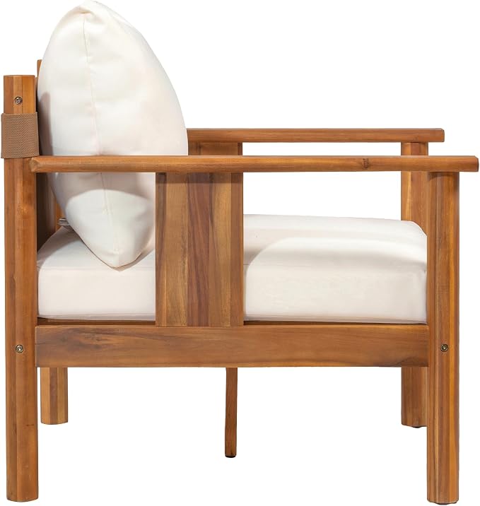 Christopher Knight Home Willy Acacia Wood Patio Furniture Set with Water-Repellent Cushion, 4 Piece Outdoor Acacia Wood Conversation Set, Outdoor Sectional Sofa Set with Coffee Table, Beige+Teak